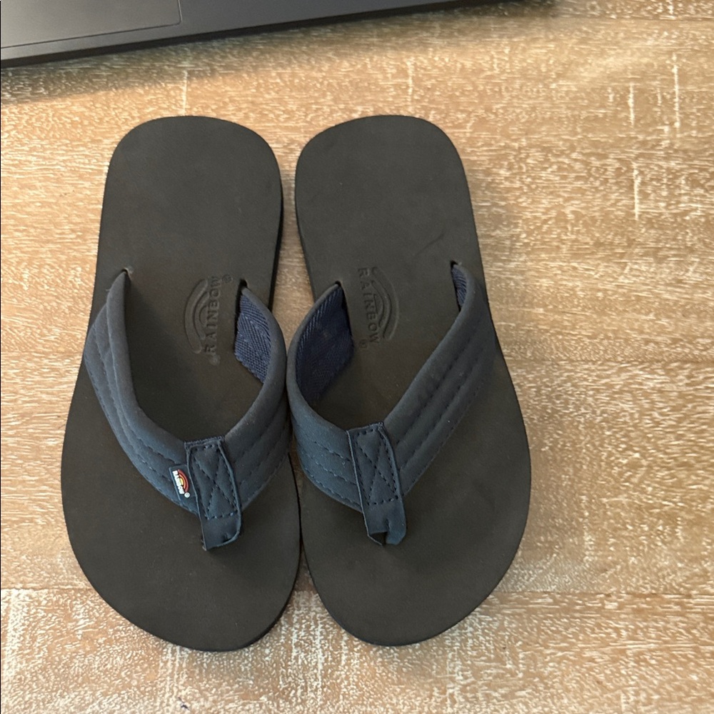 Rainbow Navy and Black Canvas Strap Flip Flops